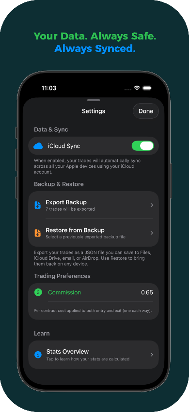 Options Log - Data & Sync